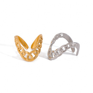 1 Paar Simple Series Daily Line Edelstahl 18 Karat Vergoldete Verstellbare Damenringe h5 Bild5