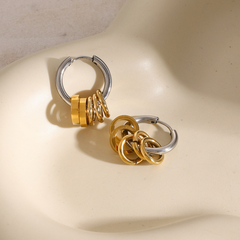 Stainless Steel Earrings Color Matching Polished Steel Ring Hanging Five Small Rings Titanium Steel Earrings h5Picture3