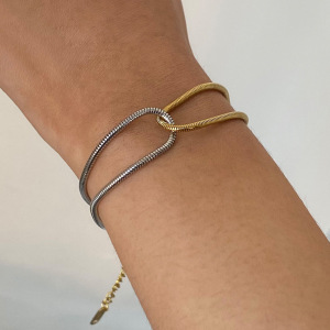 1 Piece Simple Series Daily Round Stainless Steel  Gold Plated Women Chain Bracelets h5 Picture4