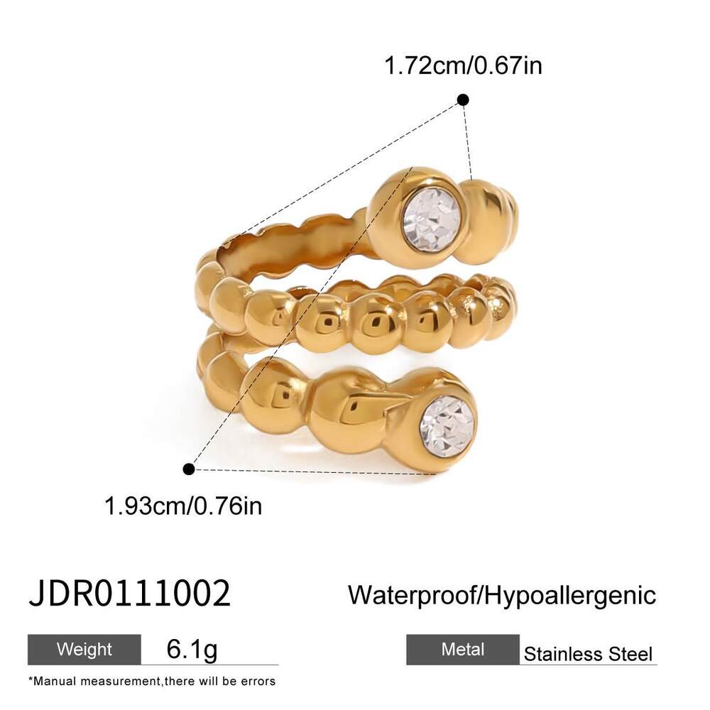 1 pair simple series elegant annular stainless steel gold plated rhinestone women single rings h5Picture2