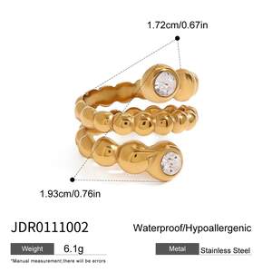 1 pair simple series elegant annular stainless steel gold plated rhinestone women single rings h5 Picture2