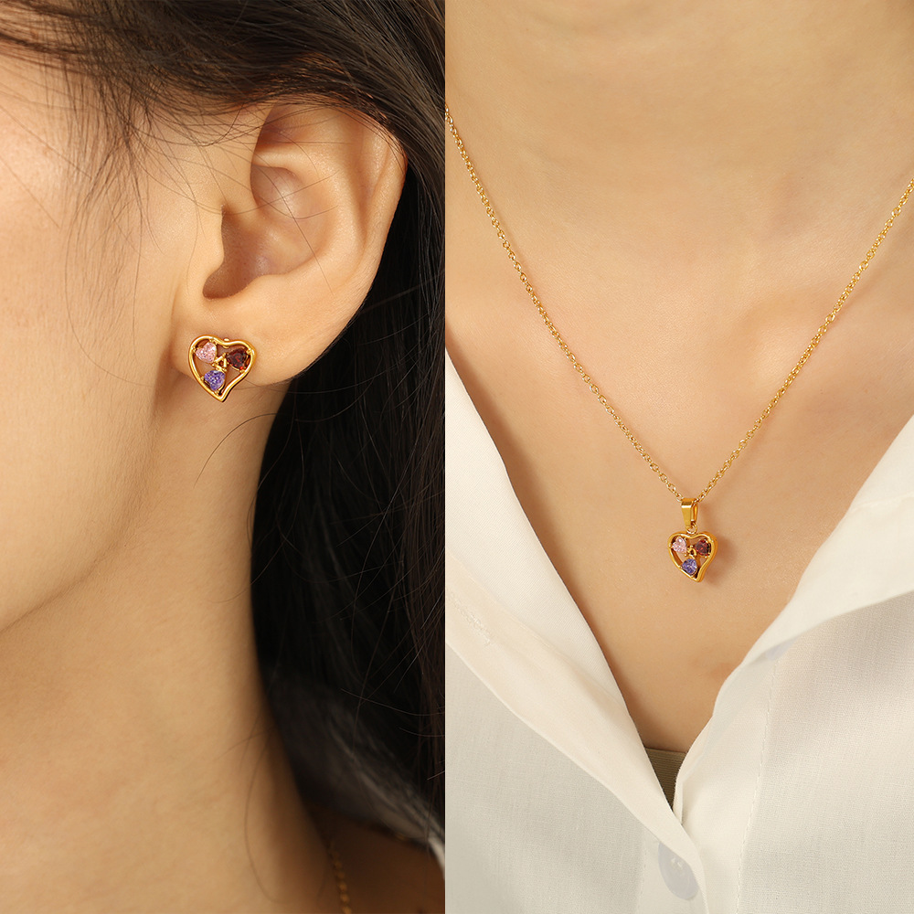 1 Piece Luxurious Series Trendy Heart Titanium Steel Gold Color Plated Rhinestone Women's Pendant Necklaces Picture4