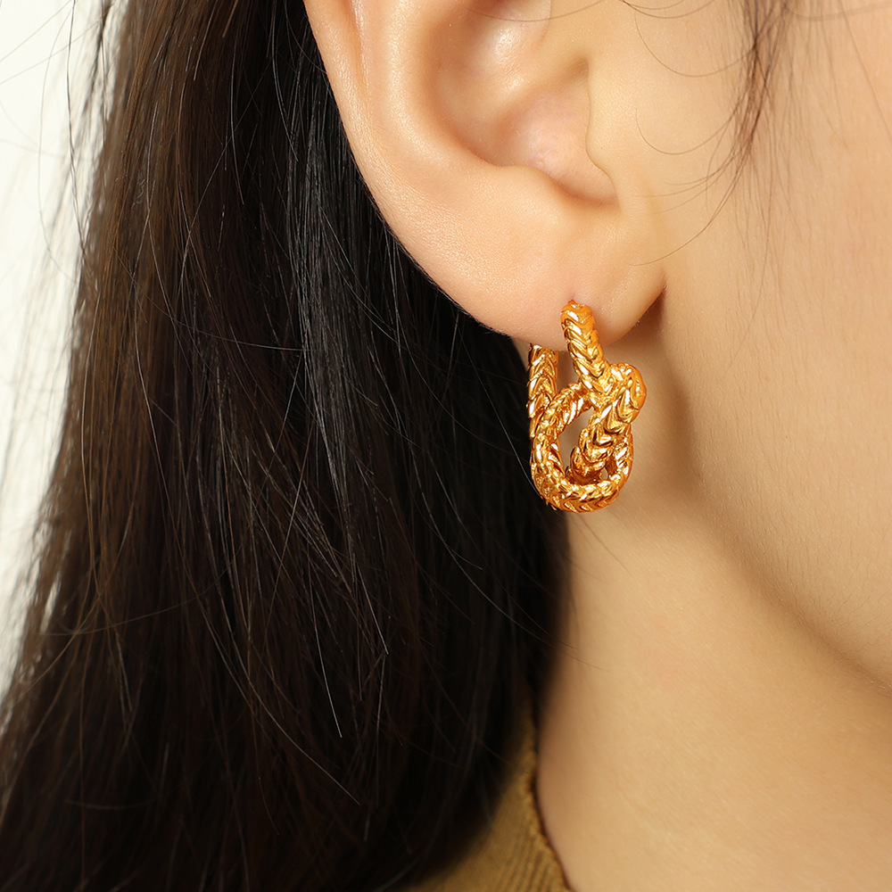 1 Par De Pendientes De Botón De Acero Inoxidable Chapados En Oro Con Diseño Retro De Serie Simple Para Mujer h5Imagen3