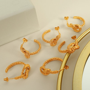 1 Par De Pendientes De Botón De Acero Inoxidable Chapados En Oro Con Diseño Retro De Serie Simple Para Mujer h5 Imagen2