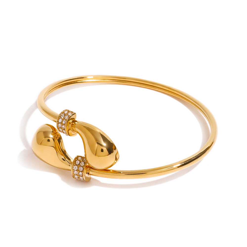 1 Piece Simple Series Simple Droplet Stainless Steel Gold Plated Rhinestone Women Bangles h5Picture7