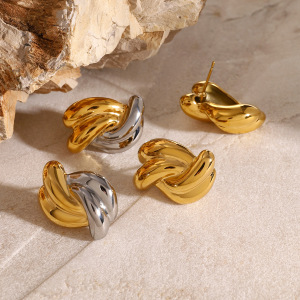 1 Pair Simple Series  Style Twist Stainless Steel  Gold Plated Women Stud Earrings h5 Picture3