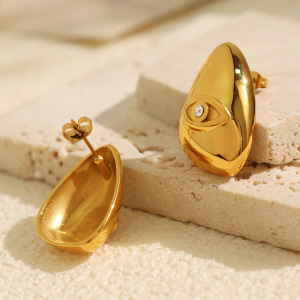1 Pair Classic Series Daily Eye Titanium Steel  Gold Color Plated Rhinestone Women's Stud Earrings h5 Picture3