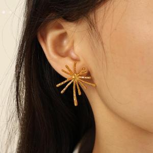 1 Pair Luxurious Series Elegant Firework Shape Titanium Steel Gold Color Plated Women's Stud Earrings h5 Picture3