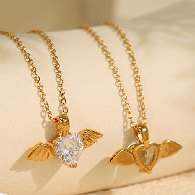 1 pezzo di lusso serie elegante cuore titanio acciaio placcato oro  strass donne ciondolo collane 