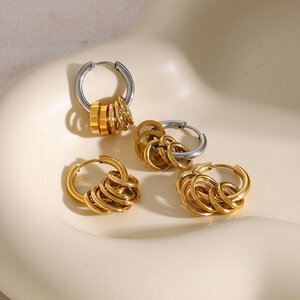 stainless steel earrings color matching polished steel ring hanging five small rings titanium steel earrings h5 Picture2