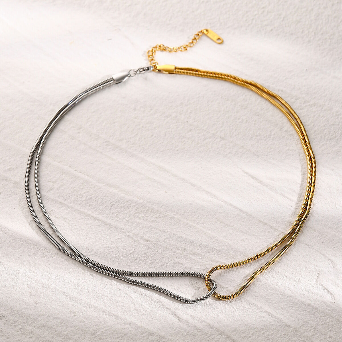  stainless steel and silver color matching flat snake bone chain necklace  cold style unique design titanium steel necklace 