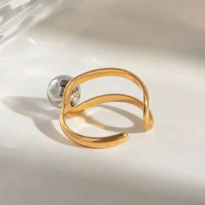 1 Pair Simple Series Daily Line Stainless Steel Gold Plated Women Adjustable Rings h5 Picture4