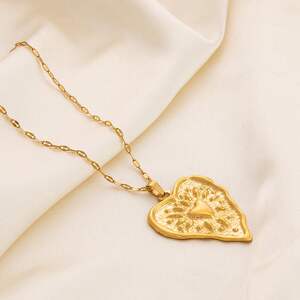 collier avec pendentif en forme de cœur élégant en acier inoxydable plaqué or pour femme, série classique, 1 pièce h5