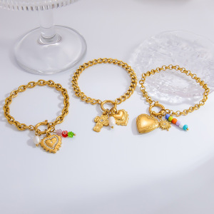 1 Piece Classic Series Daily Heart Stainless Steel Gold Color Plated Rhinestone Women's Charm Bracelets h5 Picture2