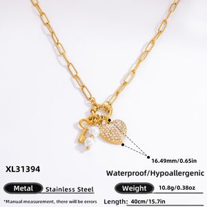 1 piece classic series daily heart stainless steel gold color plated rhinestone women's pendant necklaces h5 Picture2