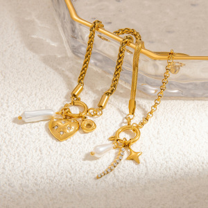 1 Piece Romantic Series Elegant Heart Stainless Steel  Gold Color Plated Artificial Pearl Women's Charm Bracelets h5 Picture2
