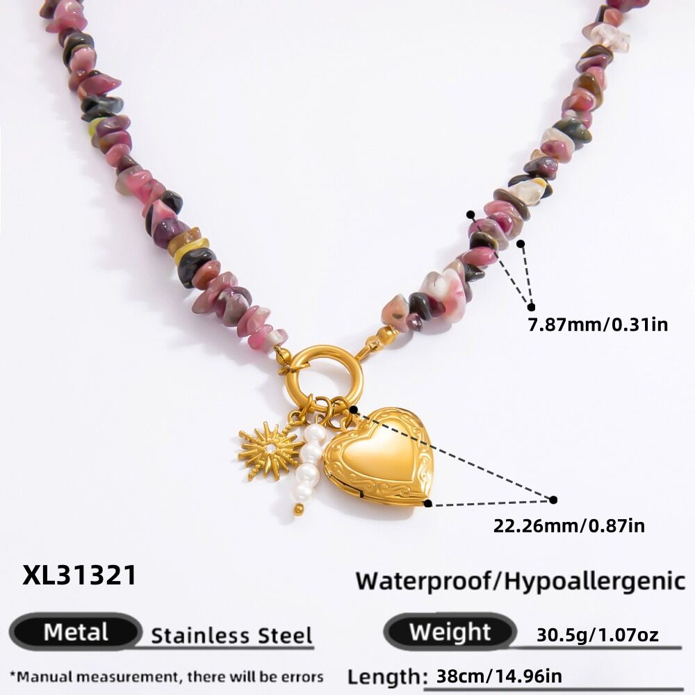 1 piece romantic series heart stainless steel gold color plated natural stone women's pendant necklaces h5Picture2