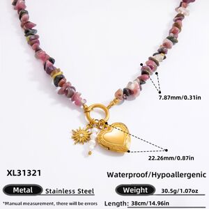 1 piece romantic series heart stainless steel gold color plated natural stone women's pendant necklaces h5 Picture2