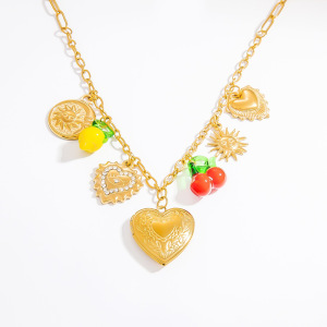 1 Stuk Luxe Serie Sweet Heart Roestvrij Staal Vergulde Strass Dames Hanger Kettingen h5 Afbeelding4