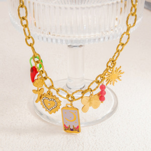 1 Stuk Romantische Serie Elegante Hart Roestvrij Staal Verguld Glas Dames Hanger Kettingen h5 Afbeelding5