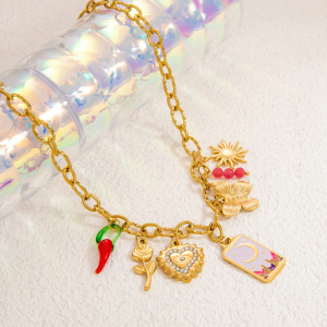 1 Stuk Romantische Serie Elegante Hart Roestvrij Staal Verguld Glas Dames Hanger Kettingen h5 Afbeelding2