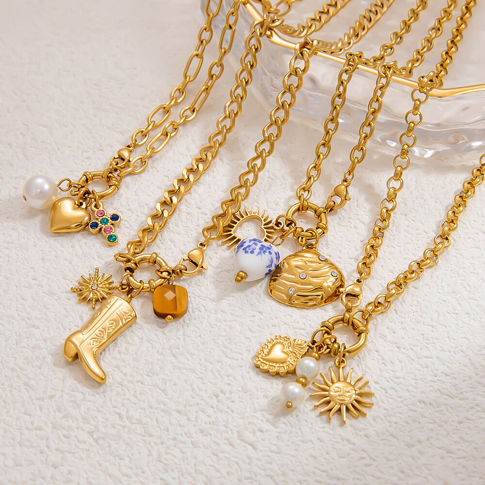 1 pezzo serie classica carino cuore acciaio inossidabile placcato oro 18k perla artificiale donne collane con ciondolo h5 Immagine2