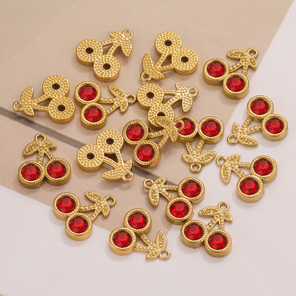 1 Piece Romantic Series Cute Cherry Stainless Steel Waterproof Gold Color Women's Pendants h5Picture3