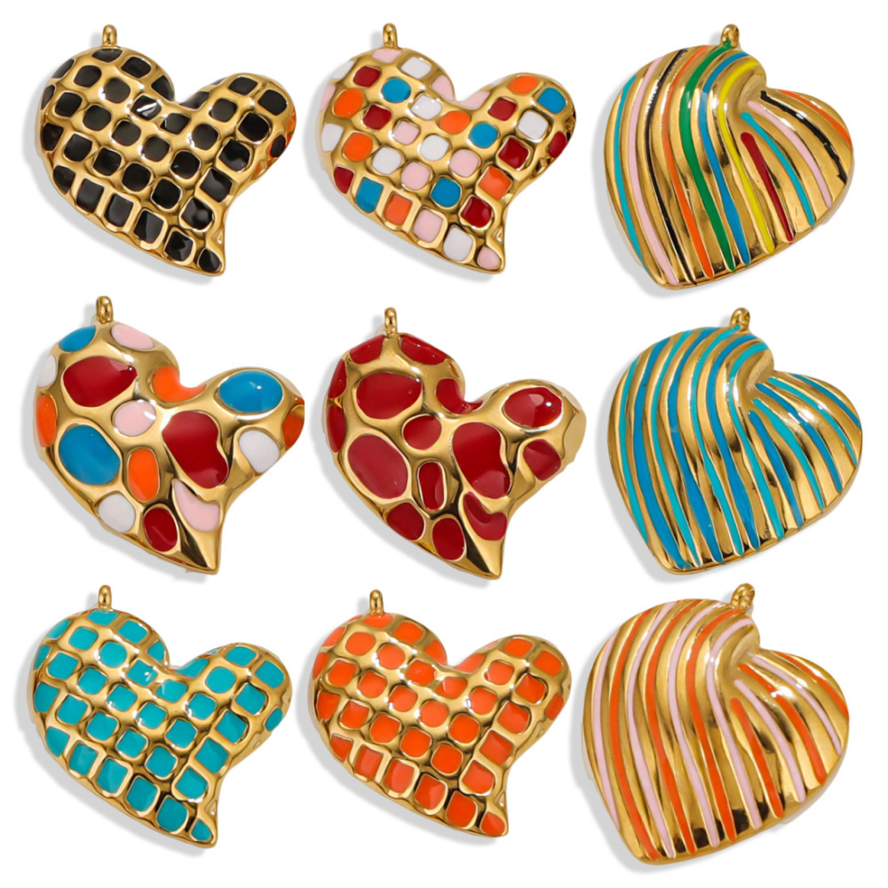 1 Piece Romantic Series Stunning Drop Oil Heart Stainless Steel Waterproof Gold Color Women's Pendants h5Picture4