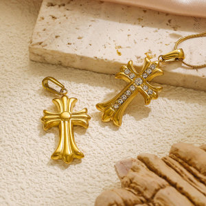 1 Piece Luxurious Series Retro Cross Stainless Steel Waterproof Gold Color Women's Pendants h5 Picture3