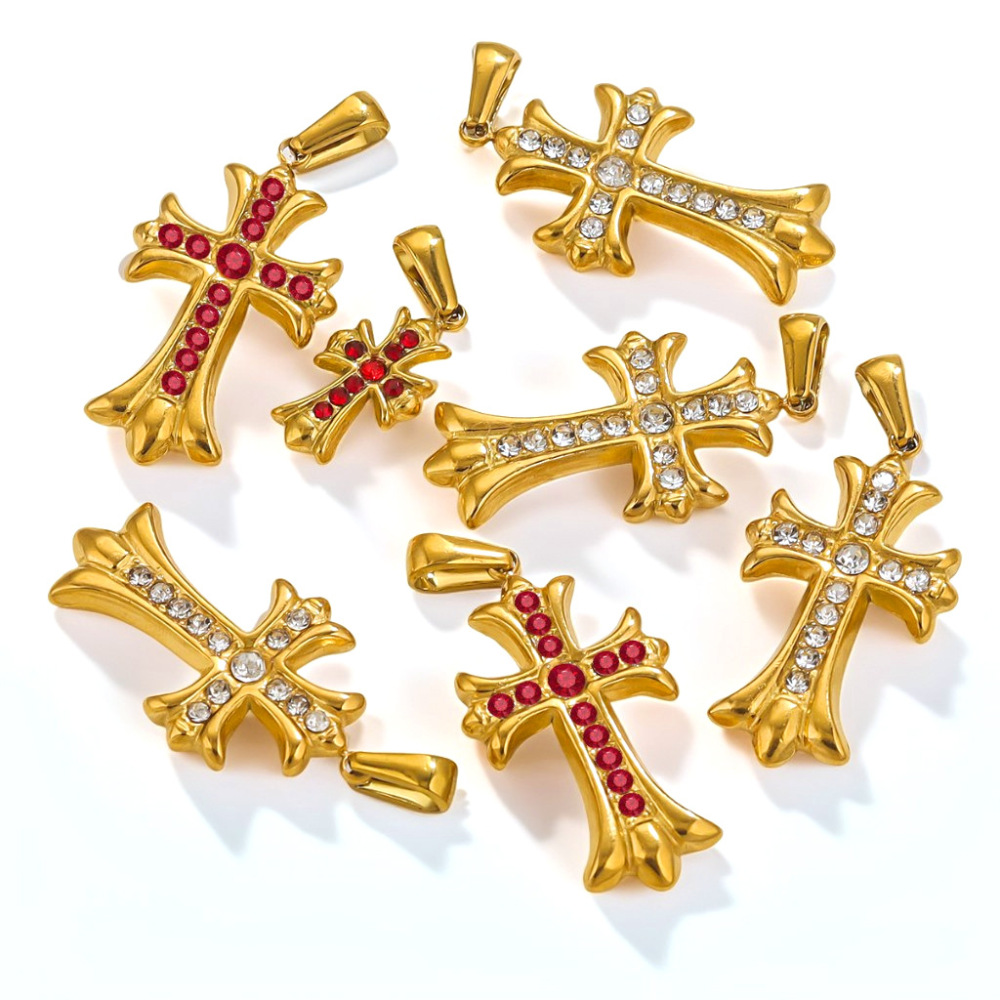 1 Piece Luxurious Series Retro Cross Stainless Steel Waterproof Gold Color Women's Pendants h5Picture4