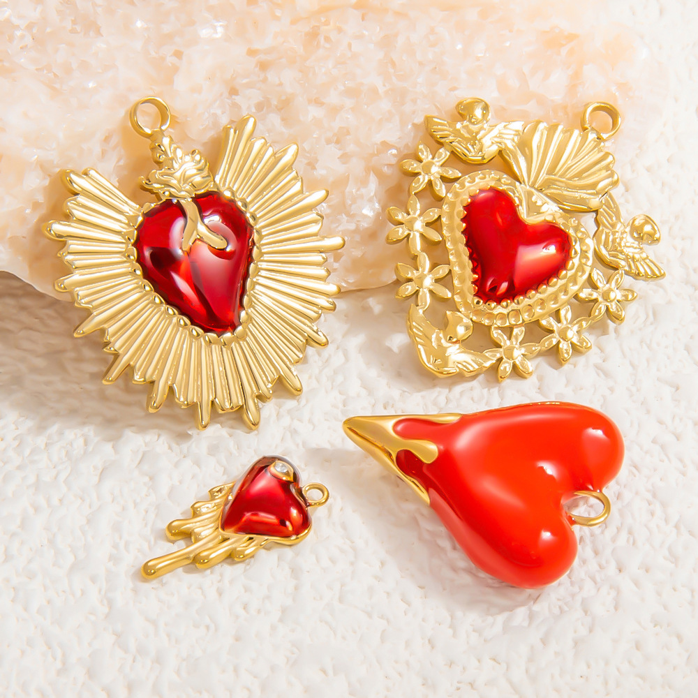 1 Piece Luxurious Series Stylish Drop Oil Heart Stainless Steel Waterproof Gold Color Diy Women's Pendants Picture3