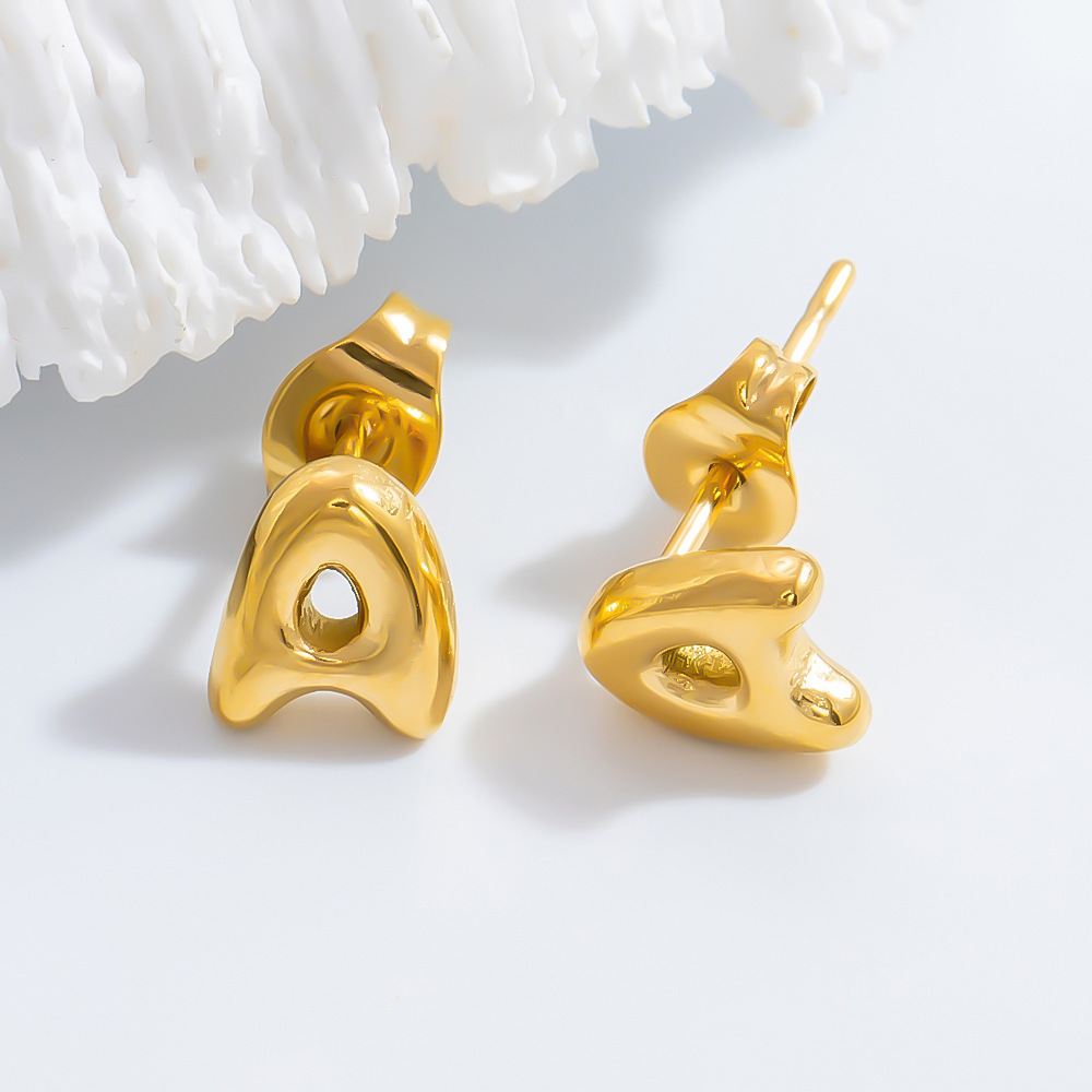 1 Pair Simple Series All-Match Letter Stainless Steel Waterproof Gold Color Women's Stud Earrings h5Picture2
