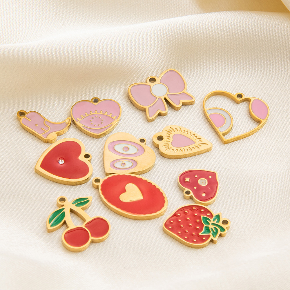 1 Piece Romantic Series Sweet Strawberry Stainless Steel Waterproof Drop Oil Gold Color Diy Women's Pendants h5Picture3