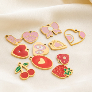 1 Piece Romantic Series Sweet Strawberry Stainless Steel Waterproof Drop Oil Gold Color Diy Women's Pendants h5 Picture3