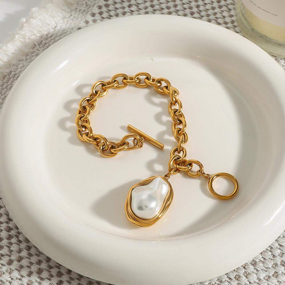 1 stuk romantische serie elegante onregelmatige hanger roestvrij staal waterdicht goudkleurige dames bedelarmband h5 