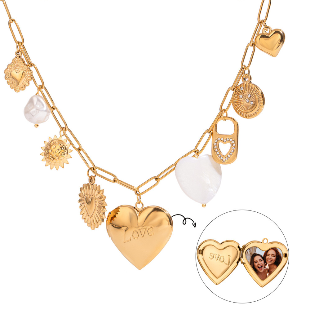 1 Stuk Elegante Serie Chique Hartvormige Roestvrijstalen Waterdichte Gouden Dameshanger Ketting Afbeelding5