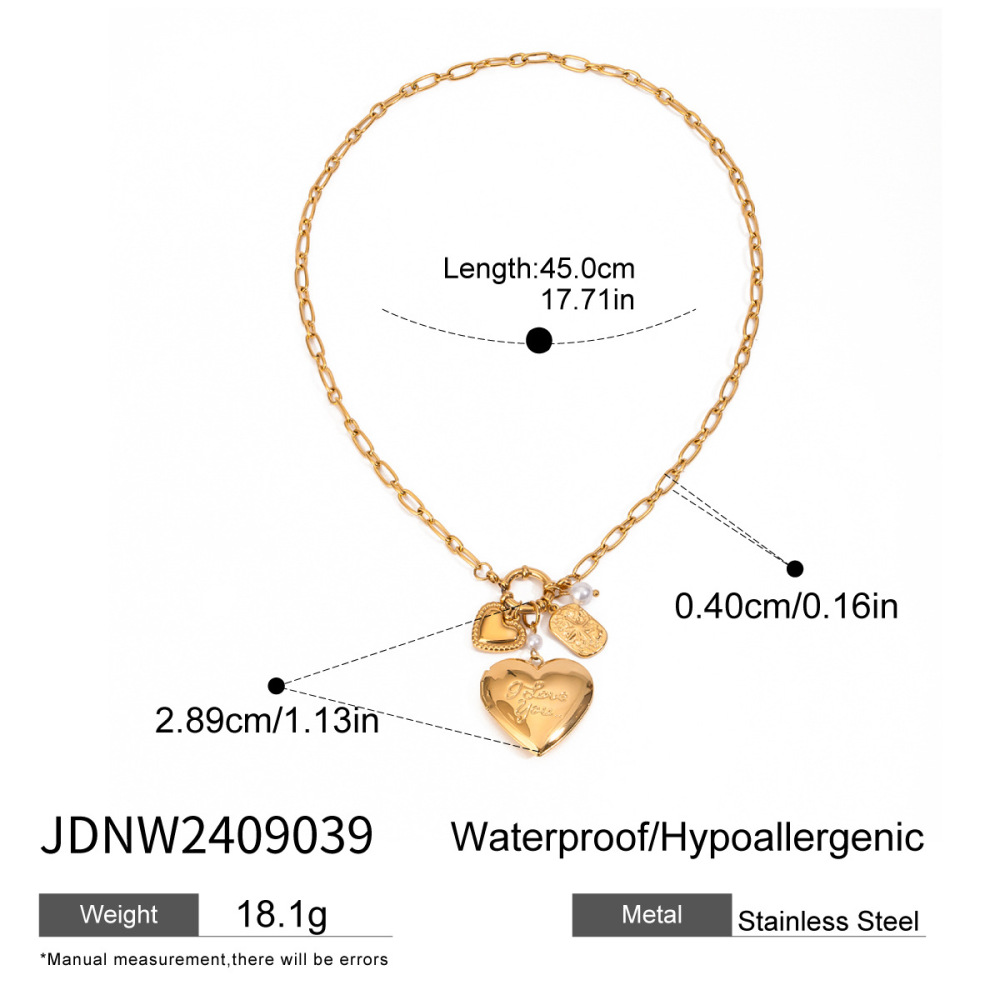 1 Stuk Klassieke Serie Modieuze Hartvormige Roestvrijstalen Waterdichte Gouden Dameshangerketting Afbeelding5