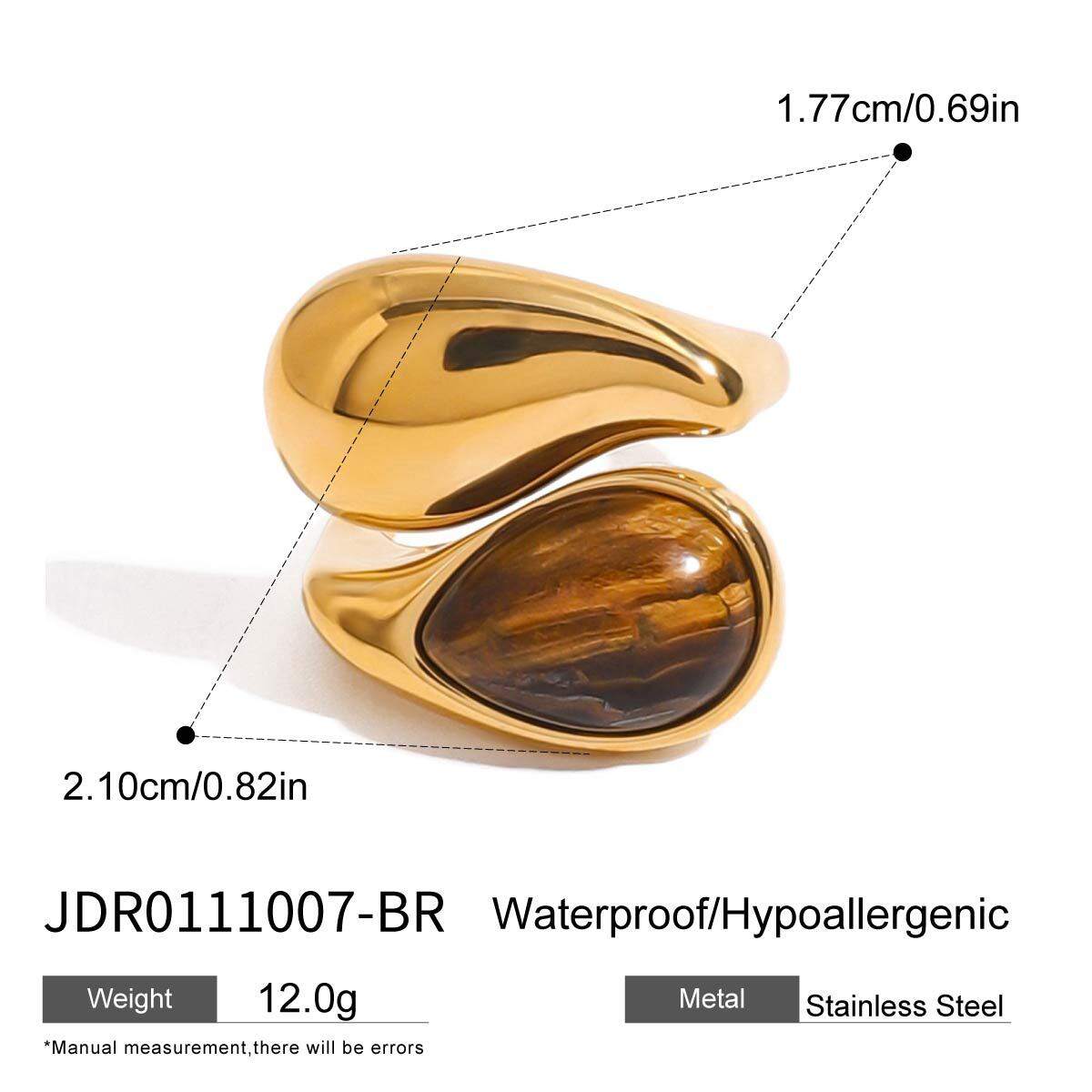 1 Piece Classic Series Natural Stone Droplet Shape Stainless Steel Waterproof Gold Color Women's Adjustable Rings h5 Picture2