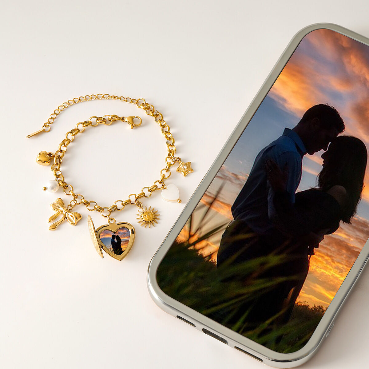 1 pezzo semplice serie  stile amore/cuore forma acciaio inossidabile placcato oro 18k donne braccialetti con ciondoli 