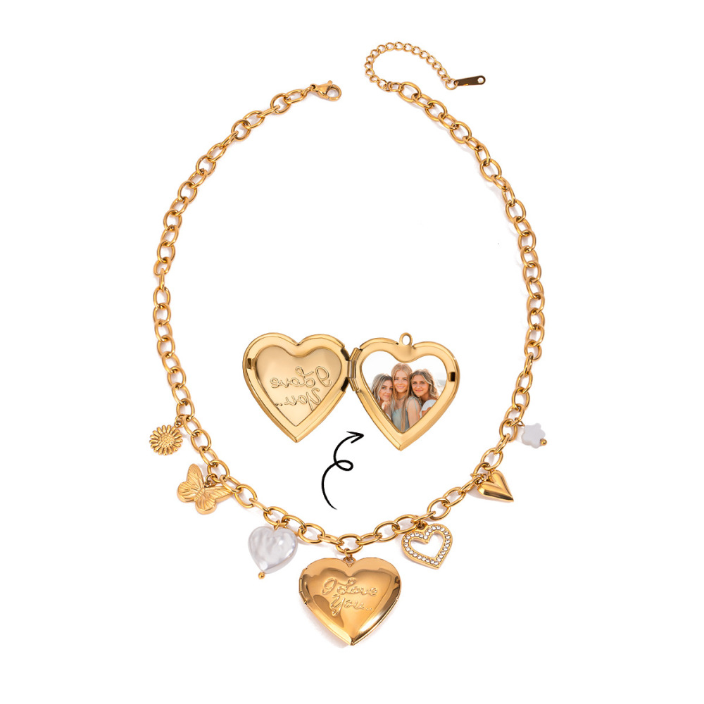 1 Stuk Klassieke Serie Prachtige Hartvormige Vlinder Roestvrij Staal Waterdicht Goudkleurig Dames Diy Hanger Ketting Afbeelding5