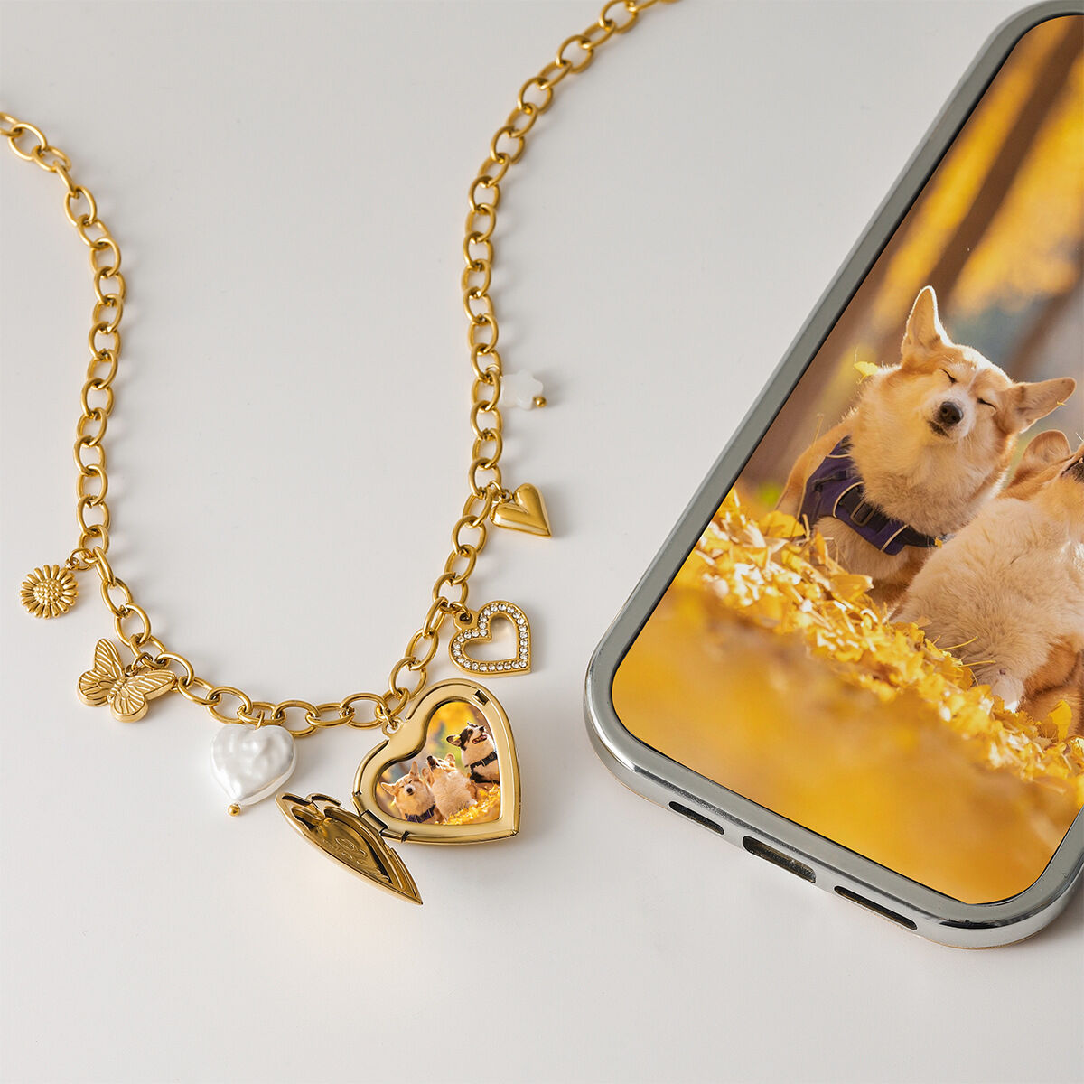 1 Stück Klassische Serie Exquisite Herzform Schmetterling Edelstahl Wasserdicht Goldfarben DIY Anhänger Halsketten für Damen 