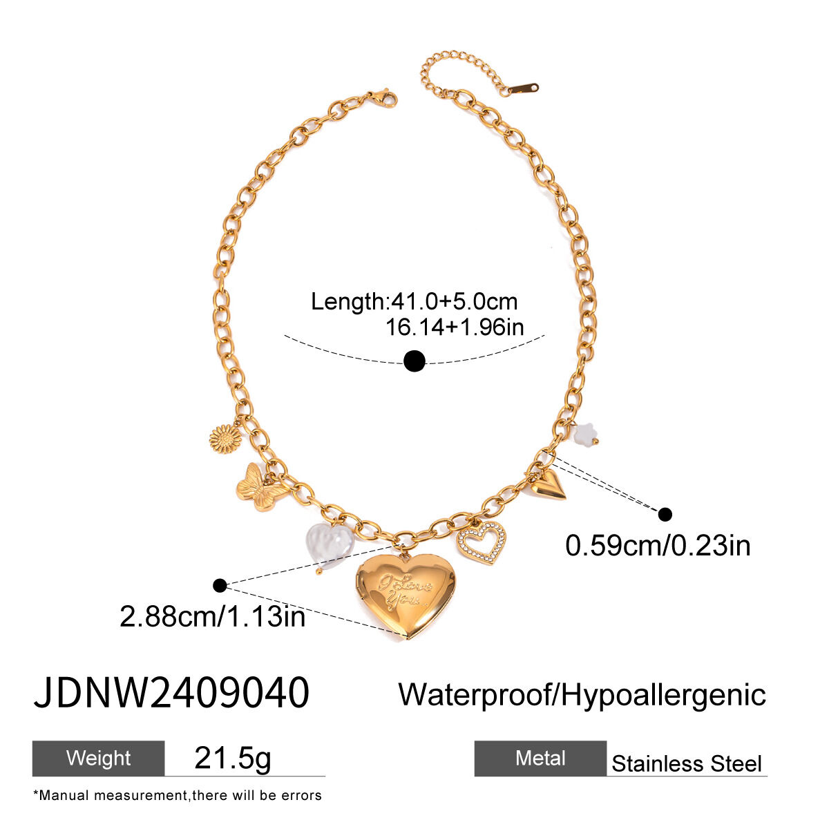 1 Stück Klassische Serie Exquisite Herzform Schmetterling Edelstahl Wasserdicht Goldfarben DIY Anhänger Halsketten für Damen h5 Bild2