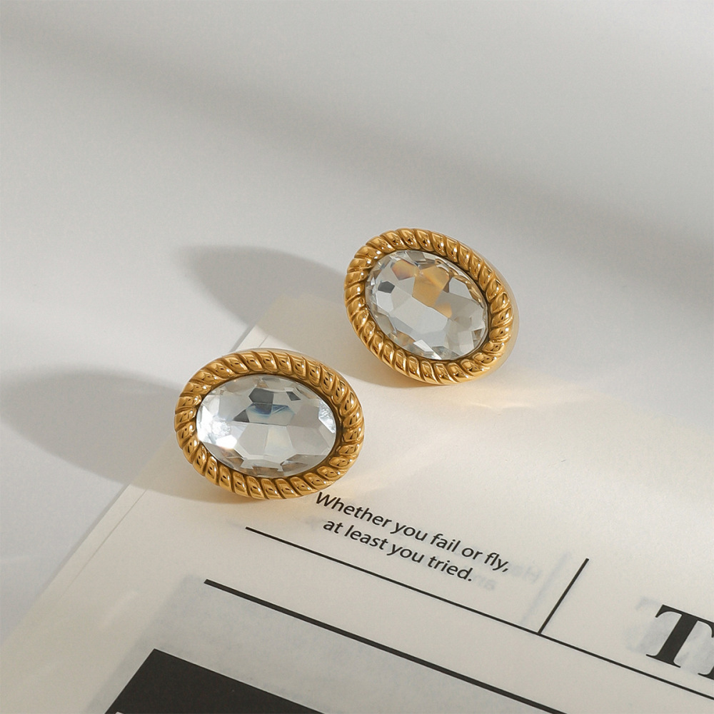 1 Pair Trendy Series Classic Oval Stainless Steel Waterproof Gold Color Women's Stud Earrings h5Picture4