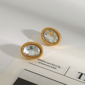 1 Pair Trendy Series Classic Oval Stainless Steel Waterproof Gold Color Women's Stud Earrings h5 Picture4