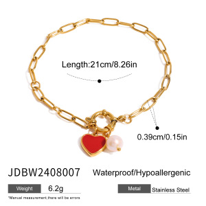 1 Piece Romantic Heart Stainless Steel Waterproof Gold Color Charm Bracelet h5 Picture5
