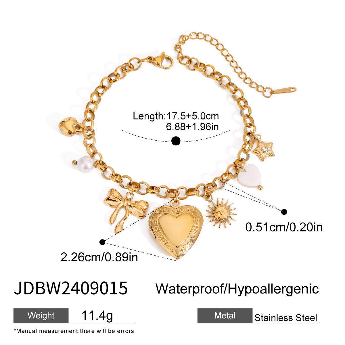 1 pezzo semplice serie  stile amore/cuore forma acciaio inossidabile placcato oro 18k donne braccialetti con ciondoli h5 Immagine2