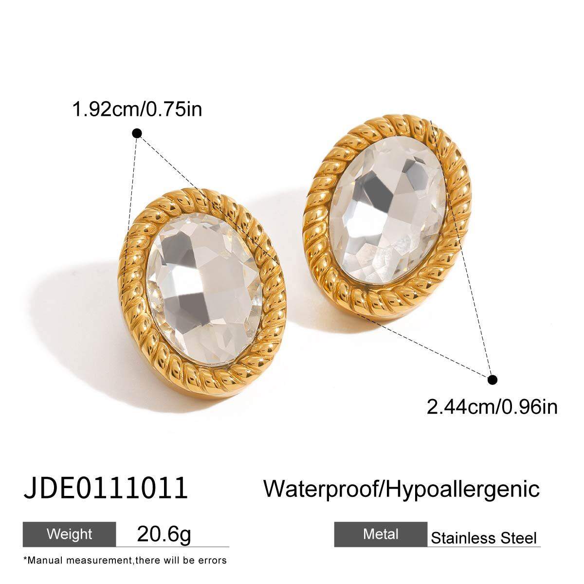 1 paio di orecchini a bottone da donna in acciaio inossidabile ovale classico della serie Trendy, impermeabili, color oro h5 Immagine2