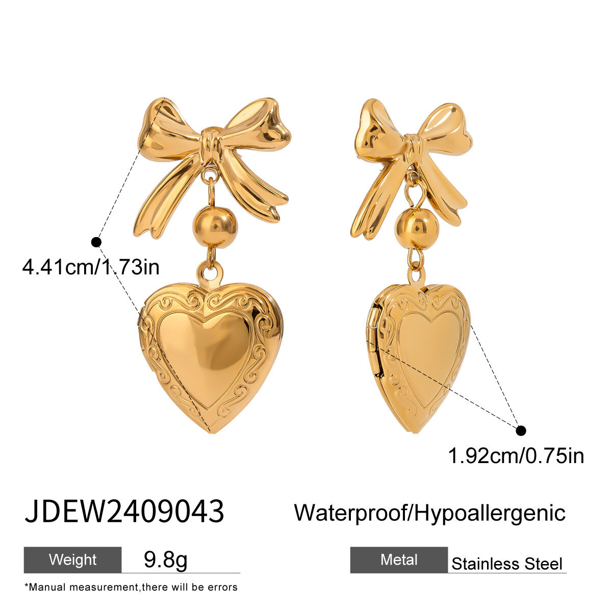1 par de pendientes colgantes de acero inoxidable con lazo elegante, serie clásica, color dorado, resistentes al agua, para mujer. h5 Imagen2