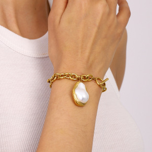 1 Piece Romantic Series Elegant Irregular Pendant Stainless Steel Waterproof Gold Color Women's Charm Bracelets h5 Picture4
