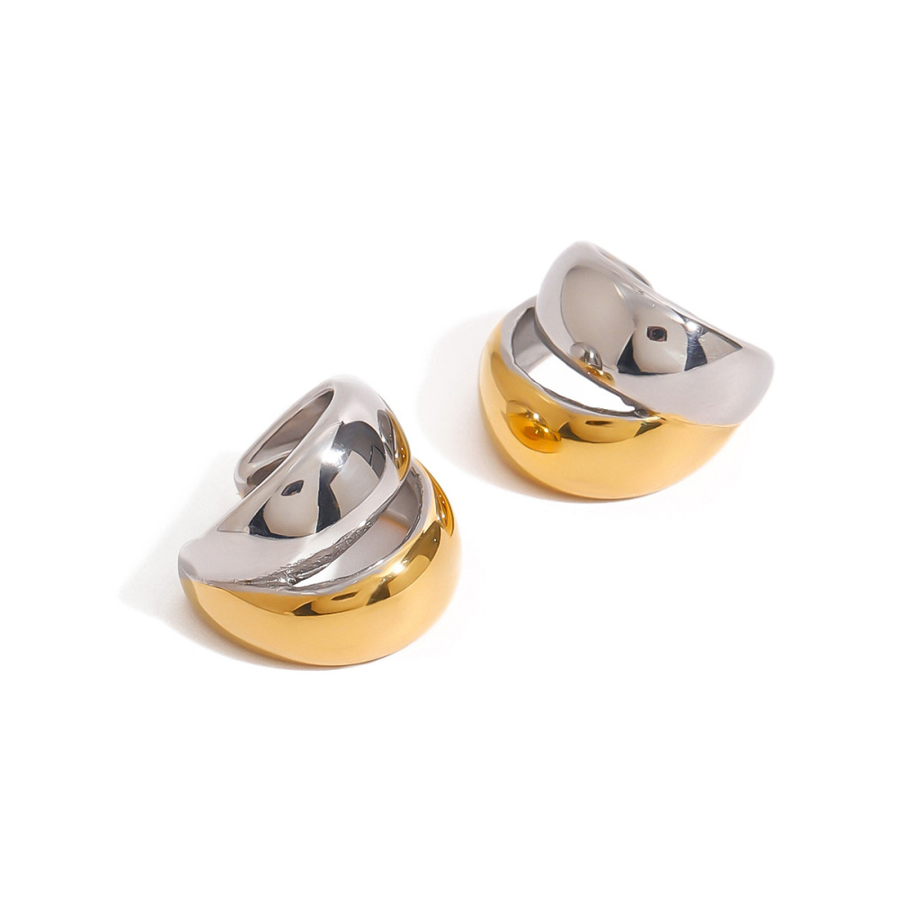 1 Pair Simple Series Daily Annular Stainless Steel Waterproof Gold And Silver Mixed Color Women's Ear Cuffs h5Picture5